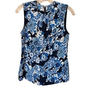 Tory Burch Zorra Top Navy Bouque Floral Sleeveless Top Blouse Designer Size 2